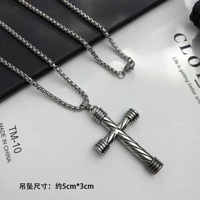 Wholesale  Retro Color-free Male Decoration Cross Pendant Necklace Simple Woolen Chain