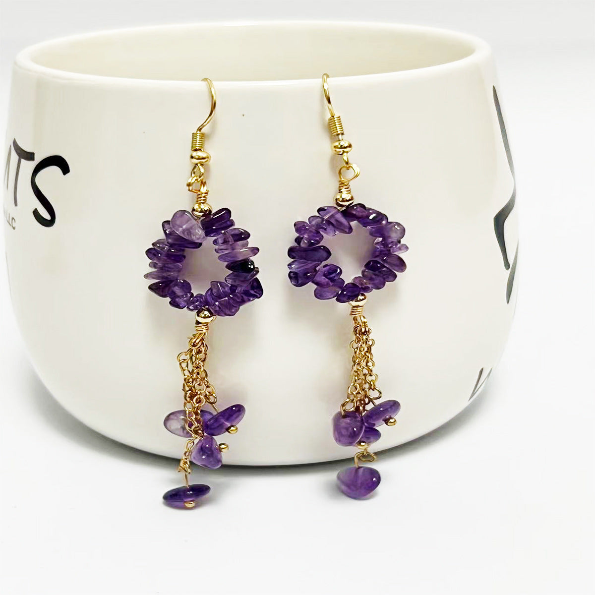 Wholesale Crystal Colorful Sweet Natural Crushed Stone Tassel Earrings