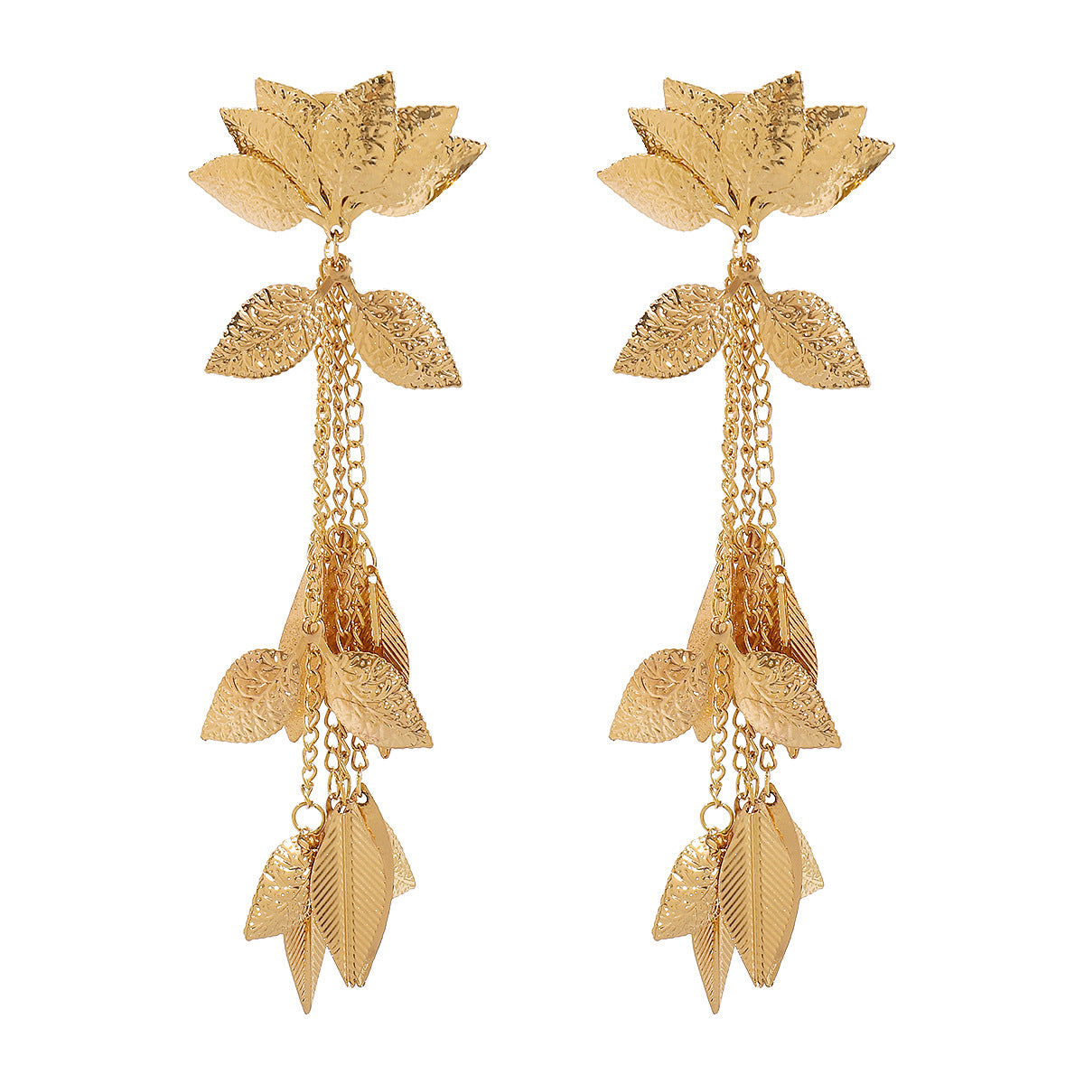 Wholesale Long Tassel Metal Lotus Exaggerated Earrings