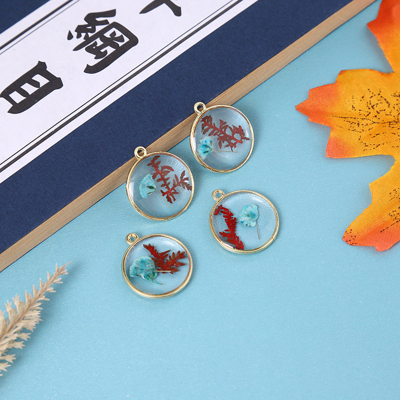 Wholesale Alloy 10pcs/pack Round Natural Glue Drop Dried Flower Pendant Accessories Handmade DIY Jewelry Earrings Necklace Bracelet Small Hanging Material
