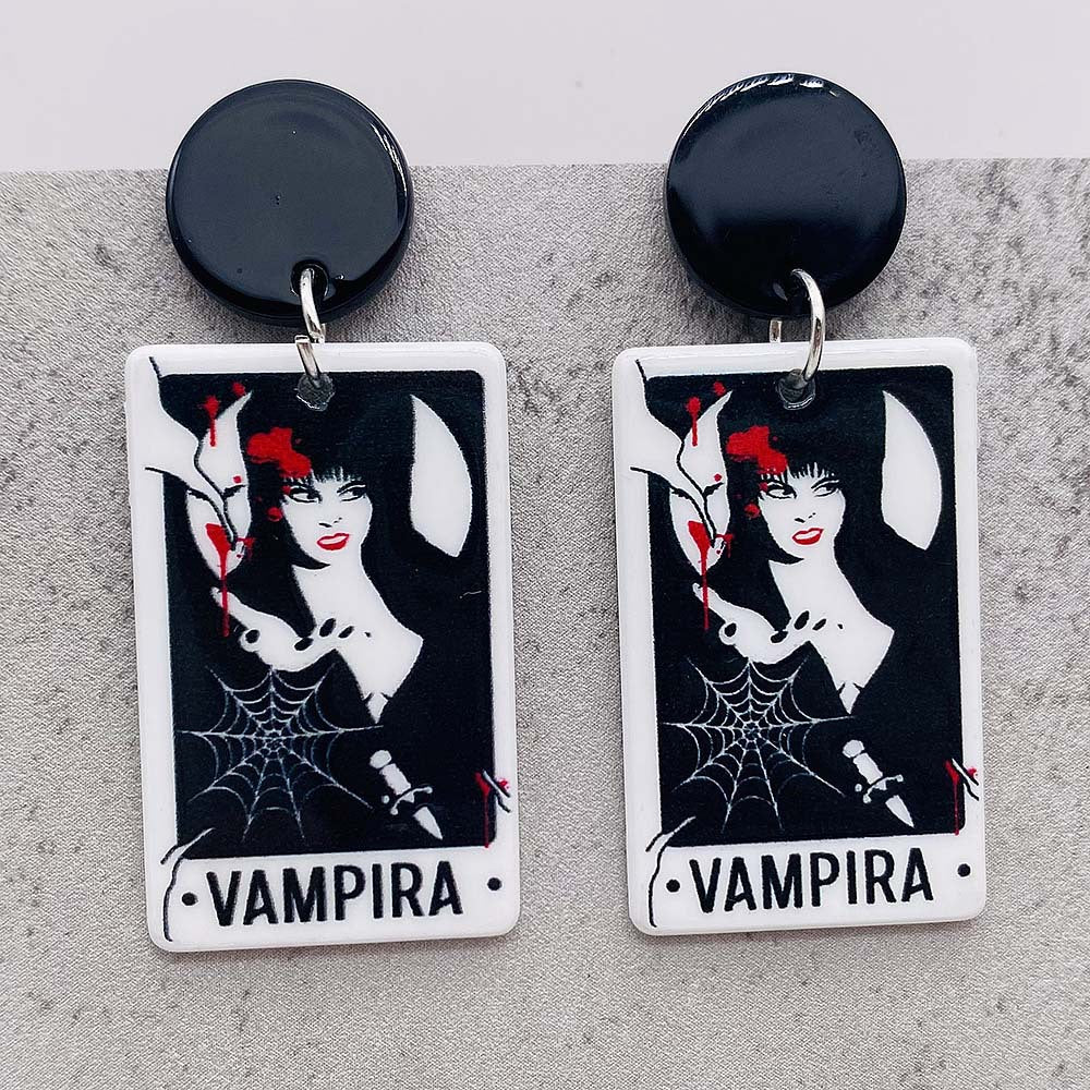 Pendientes de simulación de impresión de doble cara al por mayor Halloween Bat Pendientes de tarot