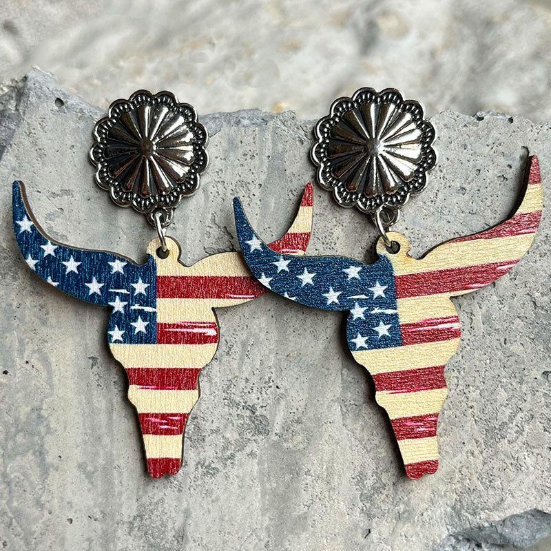Wholesale 2 Pairs/Pack American Independence Day Western Style Wooden Earrings