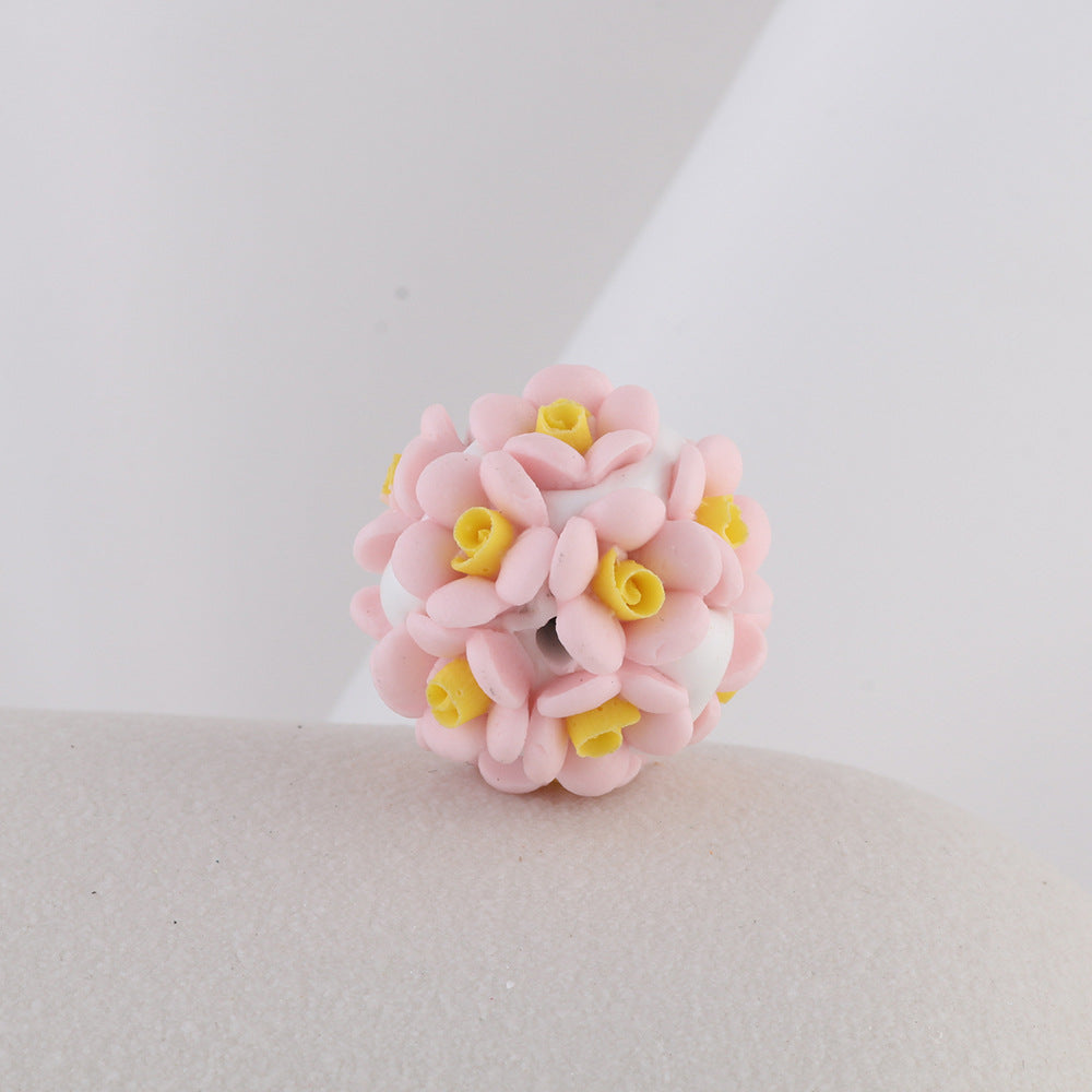 Wholesale 6pcs Colorful Rose Balls Soft Clay Drill Ball Straight Hole Beads