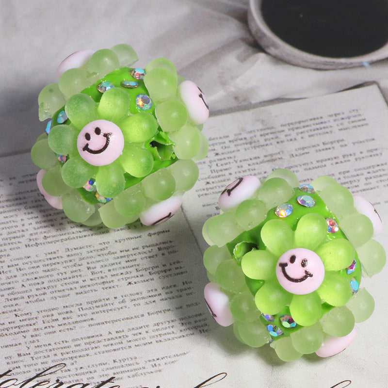 Wholesale 5pcs/pack Smiley face sunflower can wear straight hole loose beads DIY mobile phone key chain jewelry