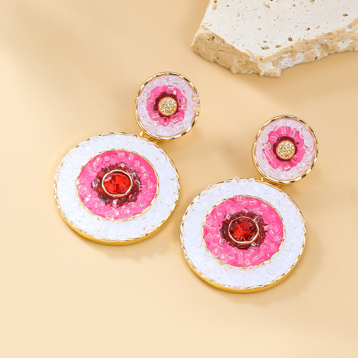 Wholesale Multi-Layered Round Color Block Devil's Eye Boho Earrings