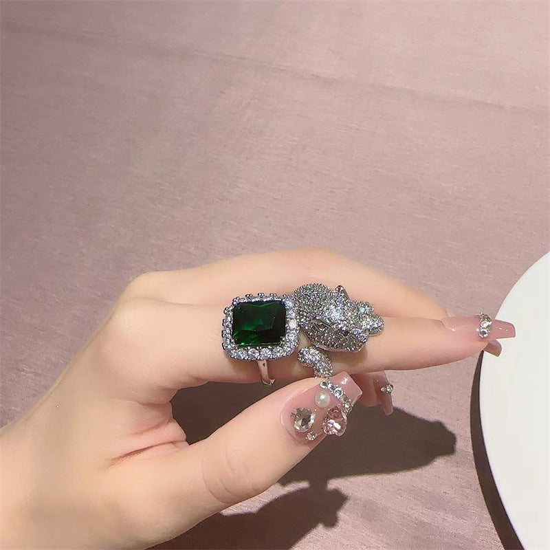 Wholesale Opening Diamond Inlaid Leopard Copper Rings