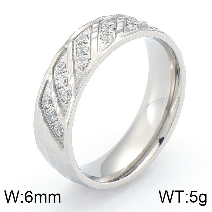 Wholesale Golden textured diamond studded titanium steel ring