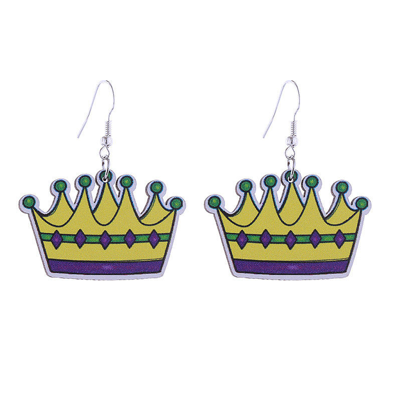 Wholesale Colorful Carnival Crocodile Lobster Crown Mask Wooden  Mardi Gras Earrings