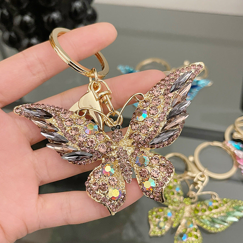 Wholesale Colored crystal rhinestone butterfly animal Metal Keychain