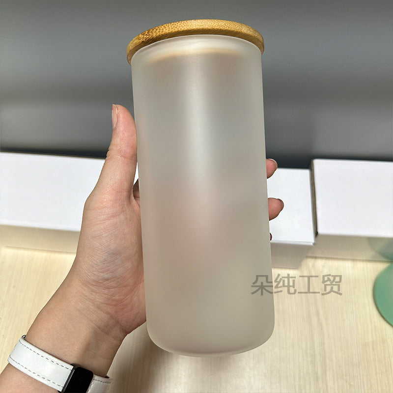 Wholesale Sublimation Mason Glass 12oz/16oz Coke Cup Cans Frosted Straws Single and Double Glass Bamboo Cover Cup
