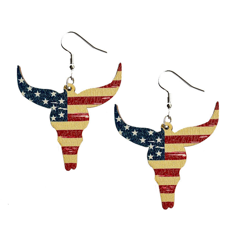 Wholesale 2 Pairs/Pack American Independence Day Western Style Wooden Earrings