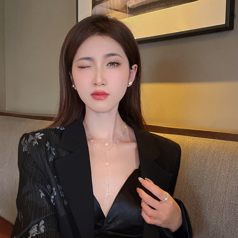 Wholesale Long Y-shaped Tassel Sparkling Diamond Necklace Multi-layer Clavicle Chain