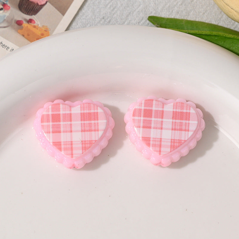 Wholesale 10pcs Wavy diagonal check heart Acrylic Beads