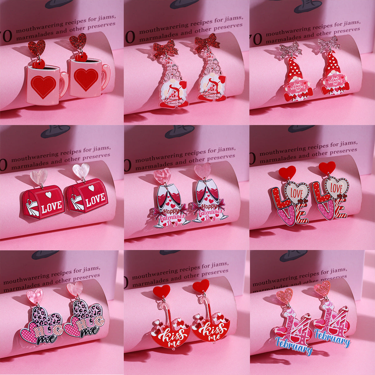 Wholesale Valentine' s Day Pink Love Acrylic Earrings