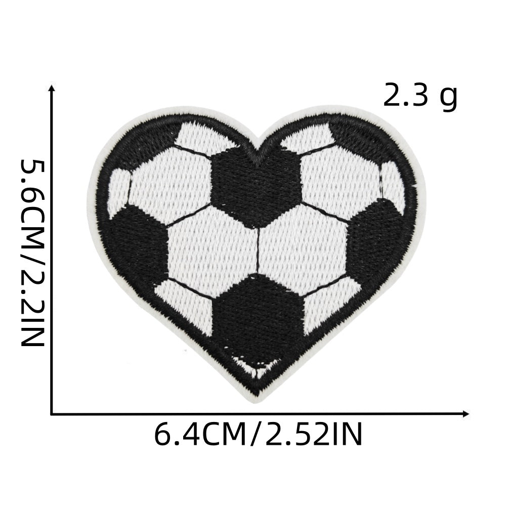 Wholesale Heart Shaped Sports Embroidered Patch Cartoon Soccer Basketball Bowling Design Polyester Thread Hat Decorative Accessory Fashion Craft Supply