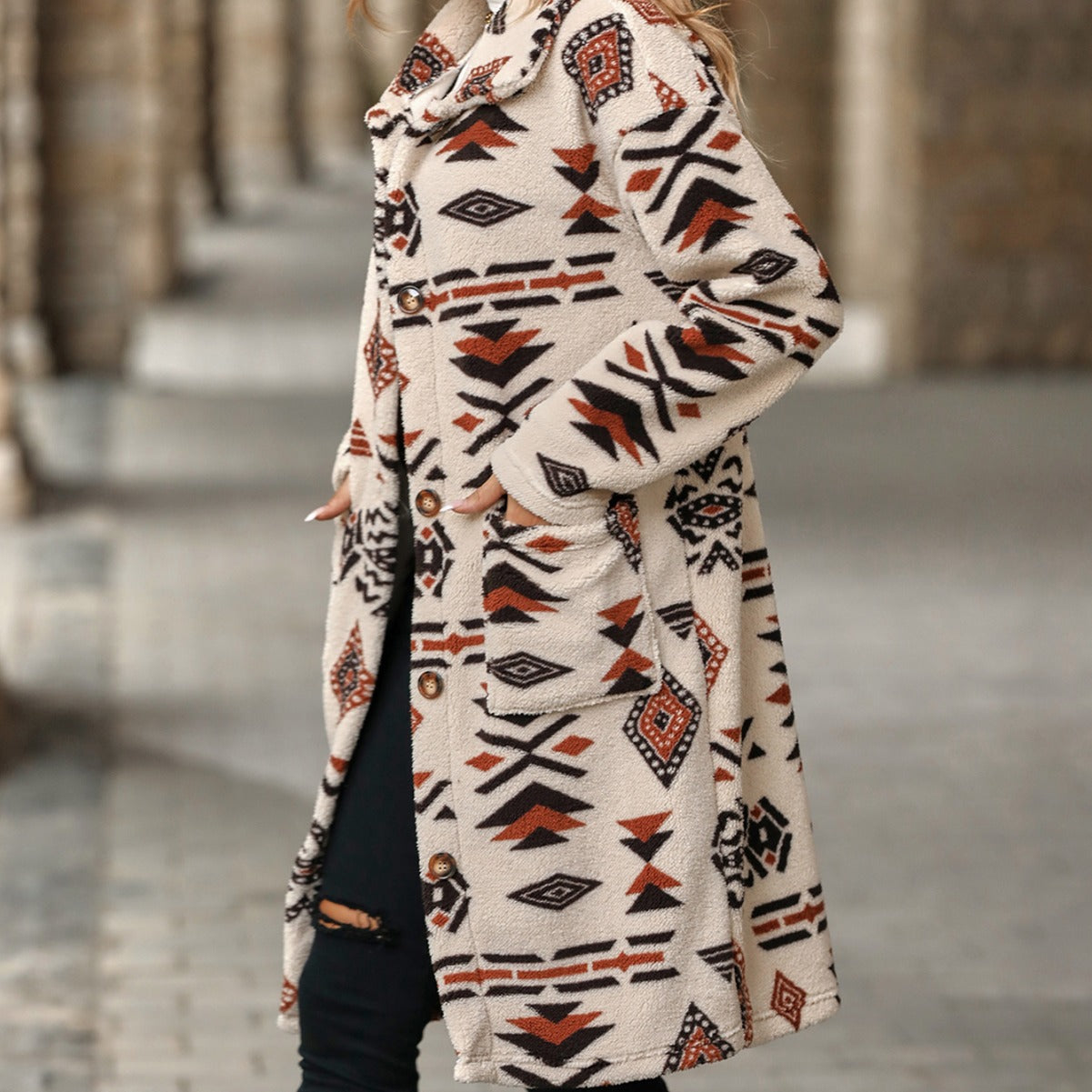 Wholesale Velvet Western Style Aztec Plush Long Coat