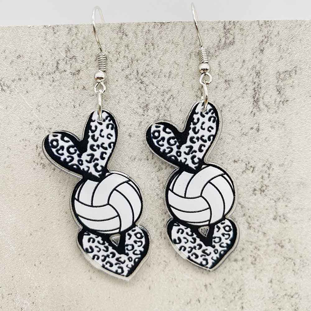 Wholesale Love Leopard Pattern Baseball Football Basketball Printed Acrylic Earrings