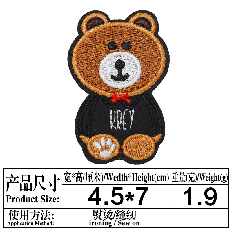Wholesale Cartoon Bear Embroidered Cloth Patches Iron On Sewing Applique Decorative Clothing Accessory