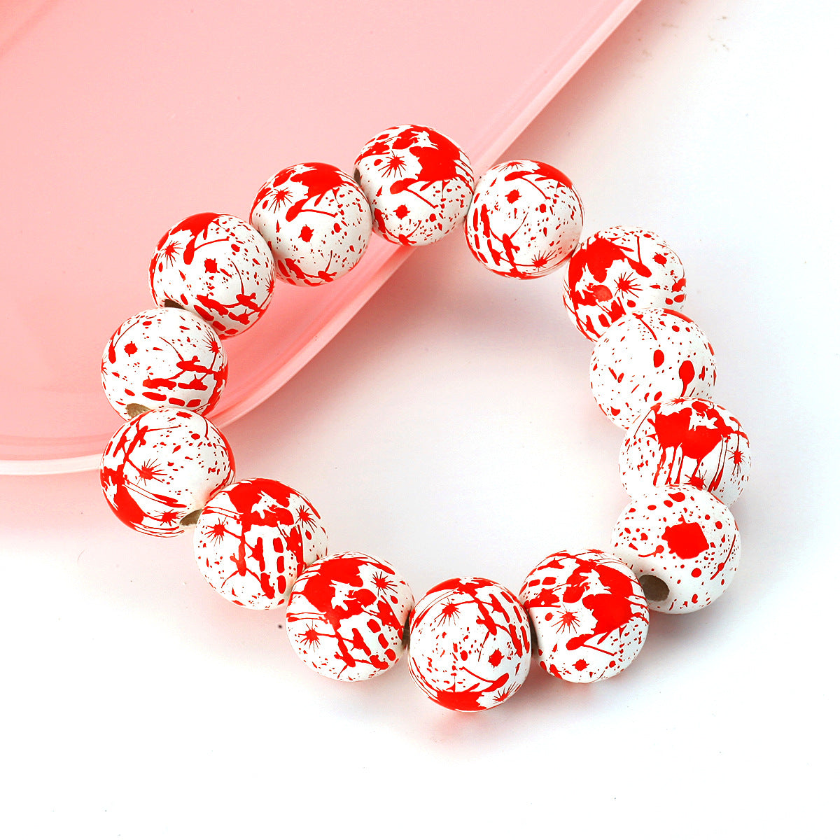 Wholesale Halloween Bracelet Beaded Pumpkin Head Skull Ghost Beads 16mm Wooden Beads Black Stone Bracelets