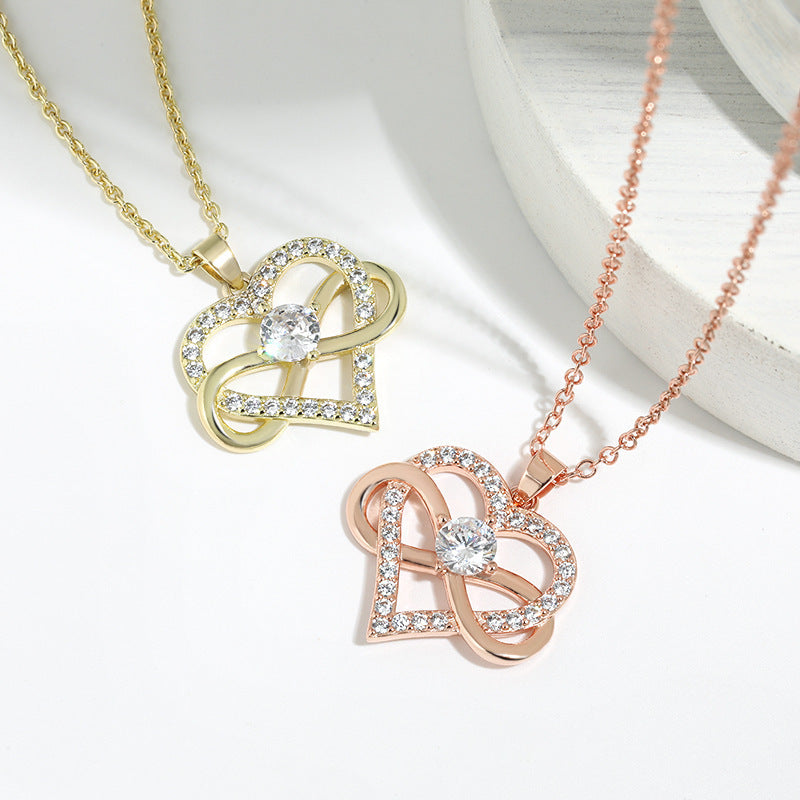 Wholesale 8-shaped infinity symbol zircon heart necklace