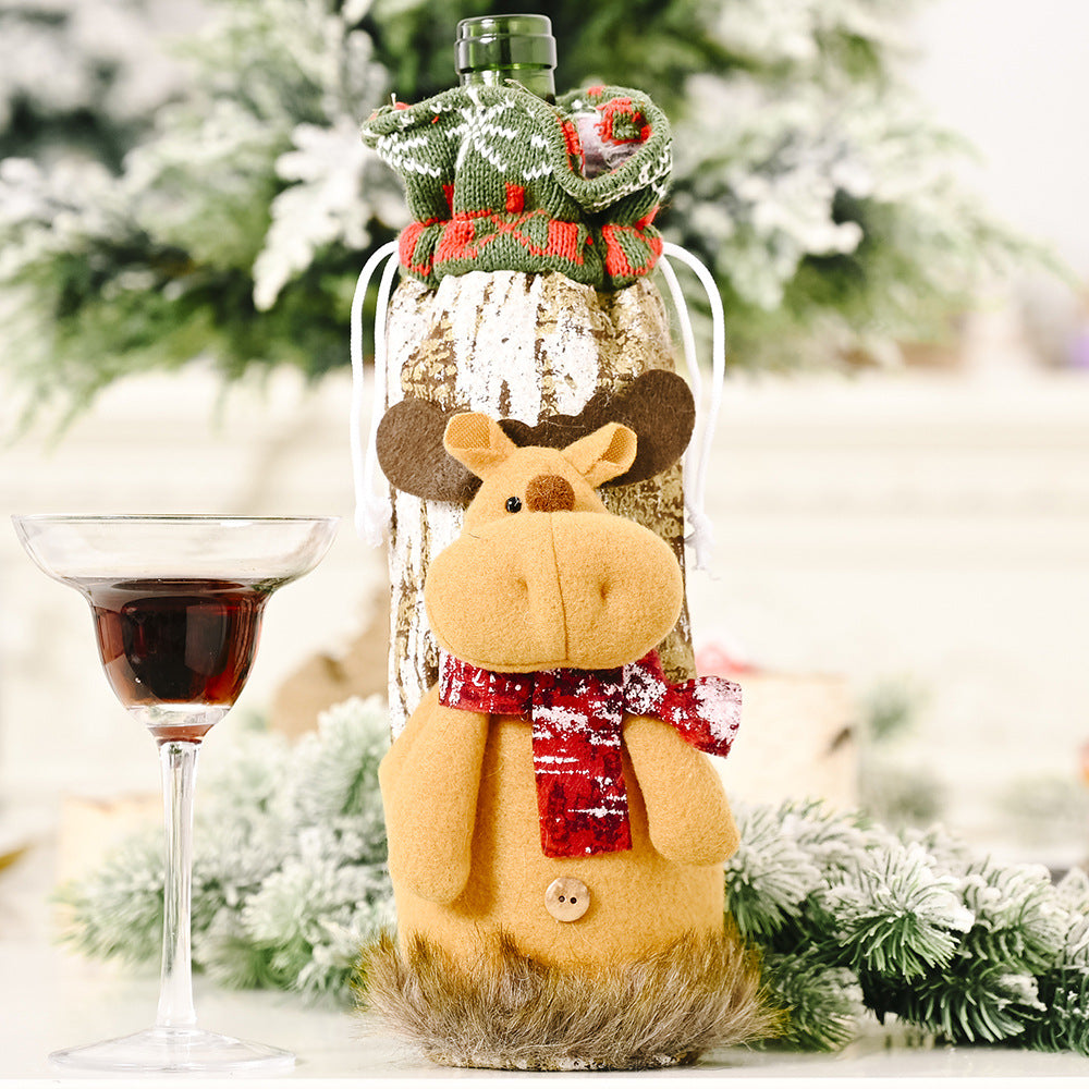 Wholesale Christmas Decoration Supplies Knitting Faux Bark Fabric Wine Bottle Cover