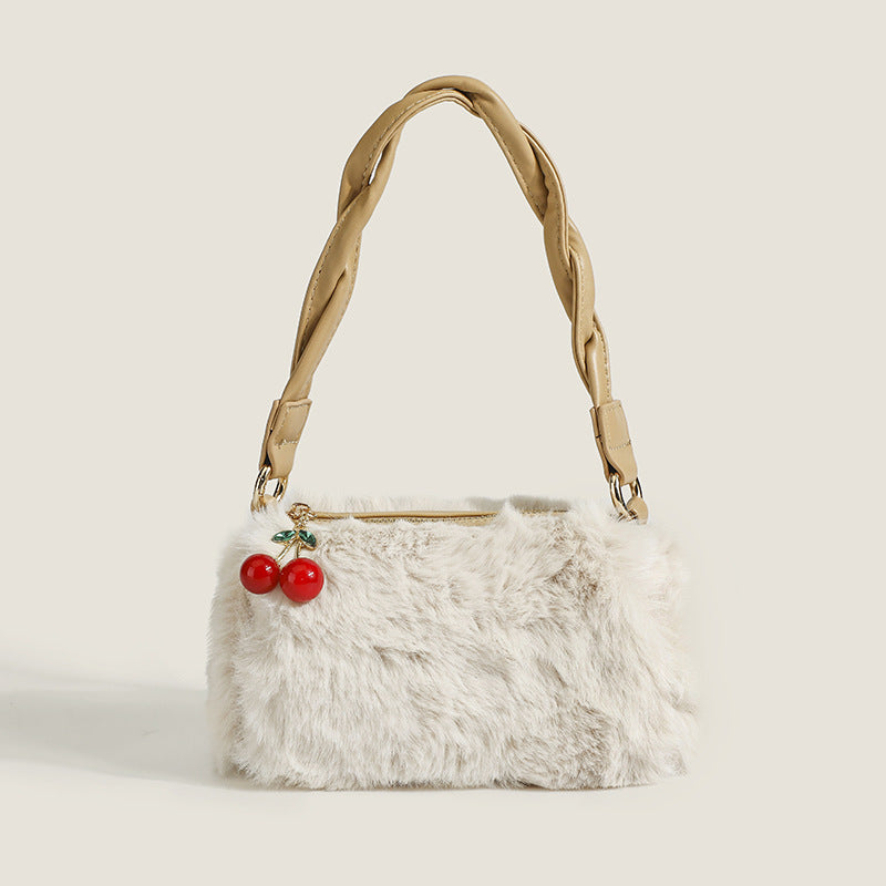 Wholesale 2023 Cherry Plush Velvet Chain Woven Handle Crossbody Bag