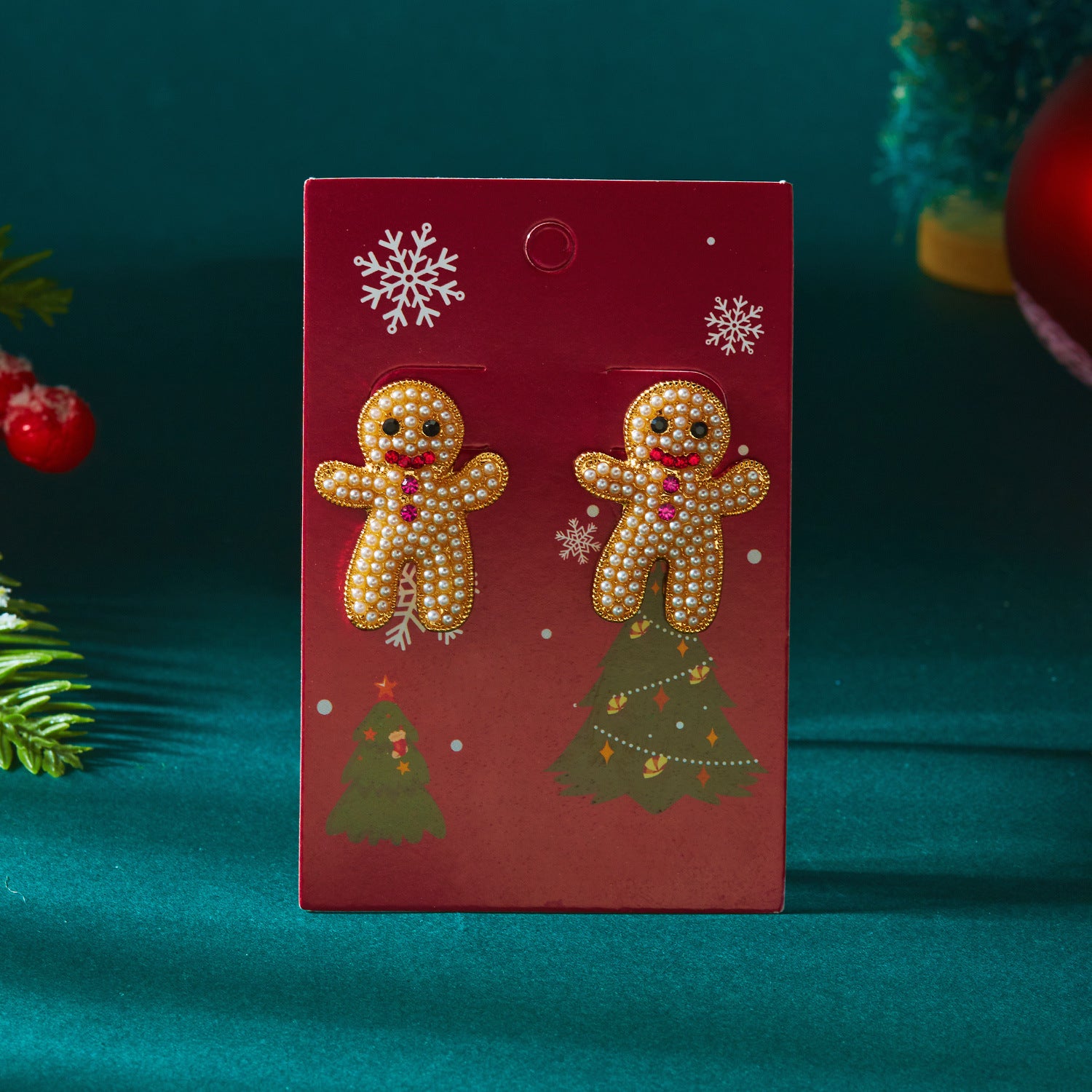 Wholesale Cute Christmas Gingerbread Man Earrings with Full Rhinestones