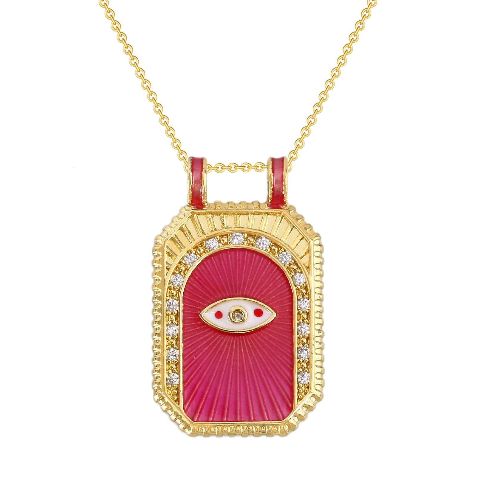 Wholesale Stylish Gold Plated Copper Evil Eye Square Pendant Necklace Jewelry Accessory