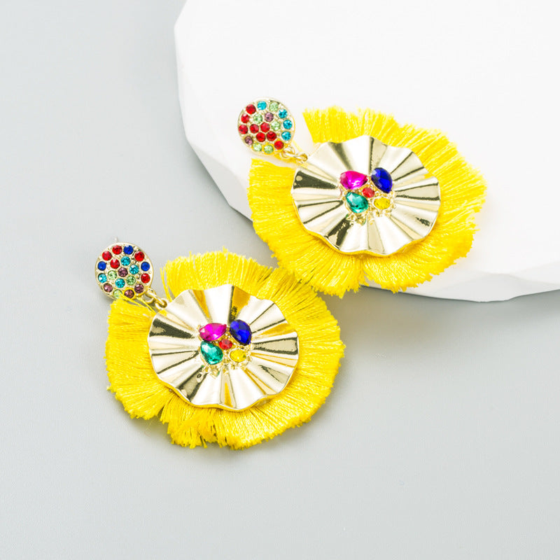 Wholesale Fashion Tassel Inlaid Colorful Rhinestone Hoop Earrings