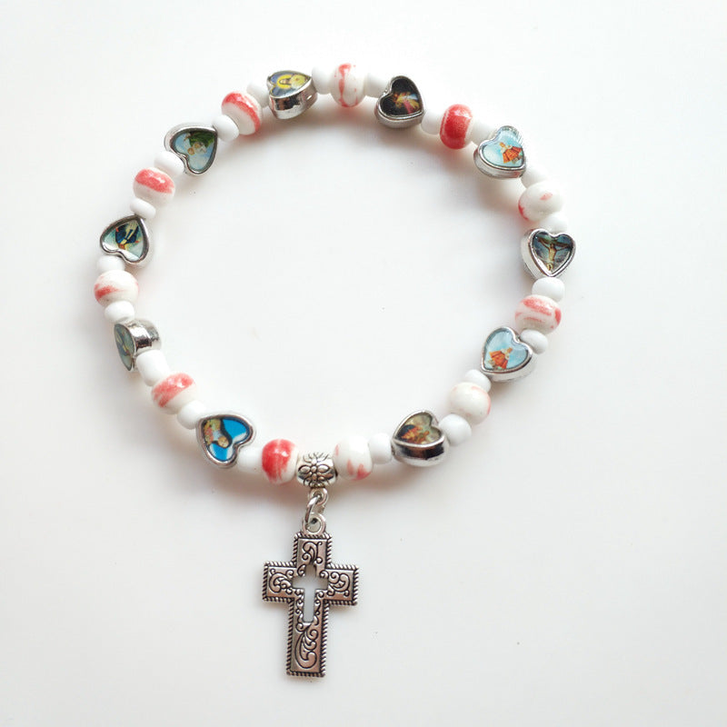 Wholesale Colorful ceramic hollowed-out cross elastic bracelet
