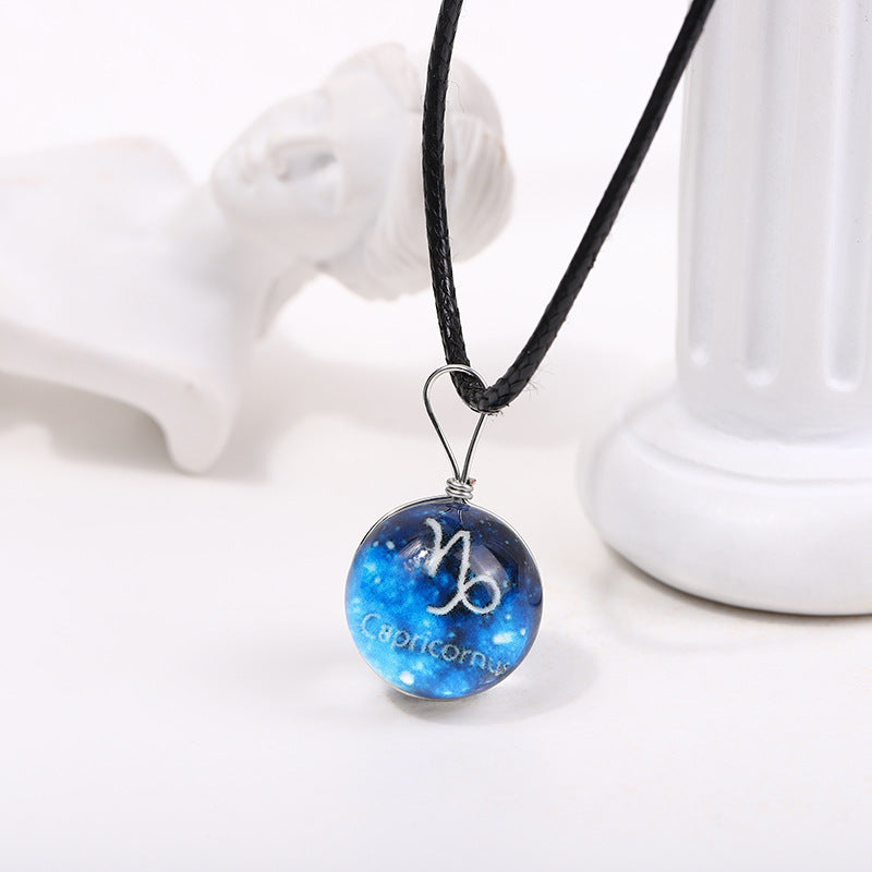 Wholesale Starry Sky Glowing Zodiac Sign Pendant Glass Forest System Fresh Clavicle Chain