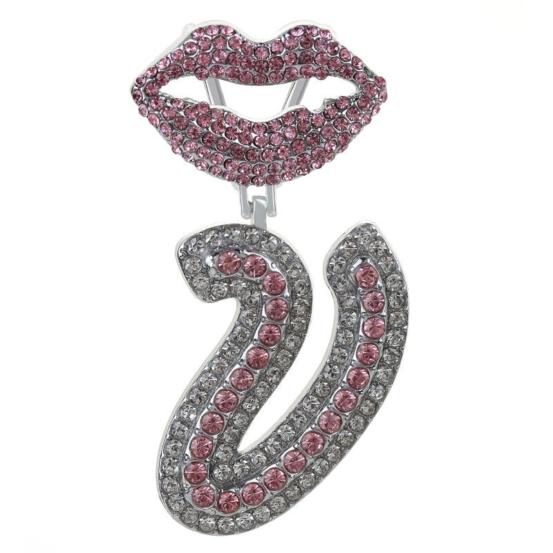 Wholesale Full Diamond Lips 26 Letters Pendant Necklace
