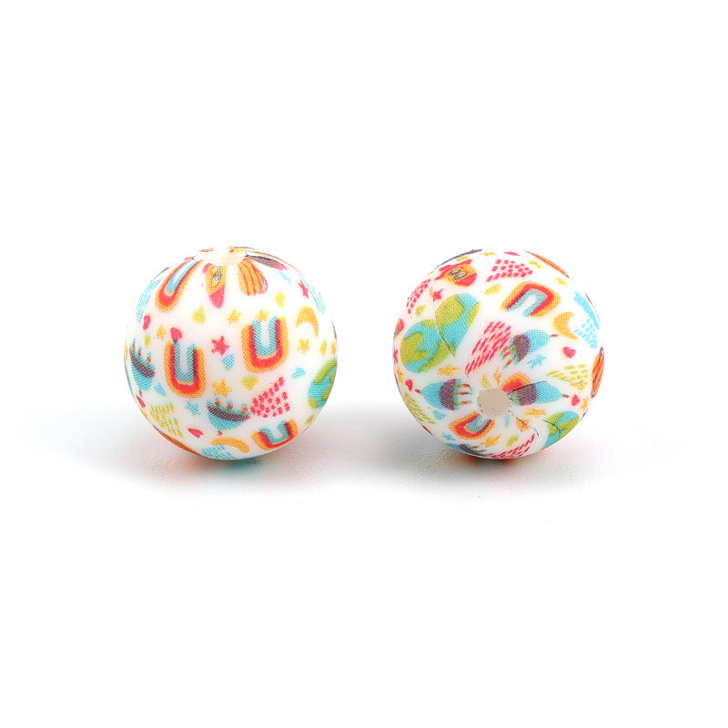 Wholesale 100pcs Color Water Transfer Printing Silicone Beads
