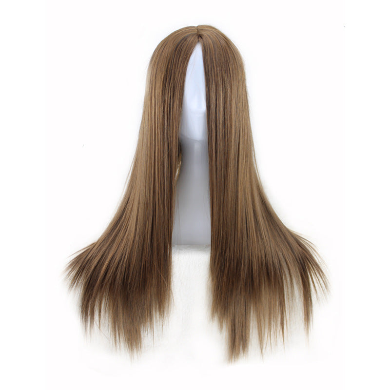 Wholesale Black Middle Part Long Straight Hair Ladies Chemical Fiber High Temperature Wigs