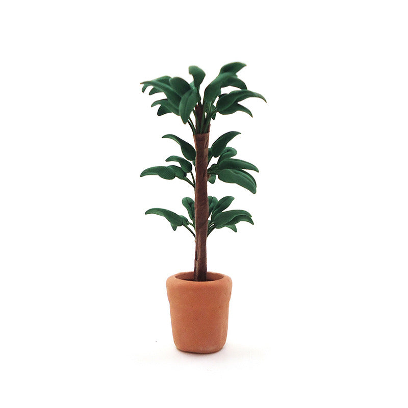 Wholesale 1:12 Dollhouse Mini Clay Flower and Green Plant Pot Model