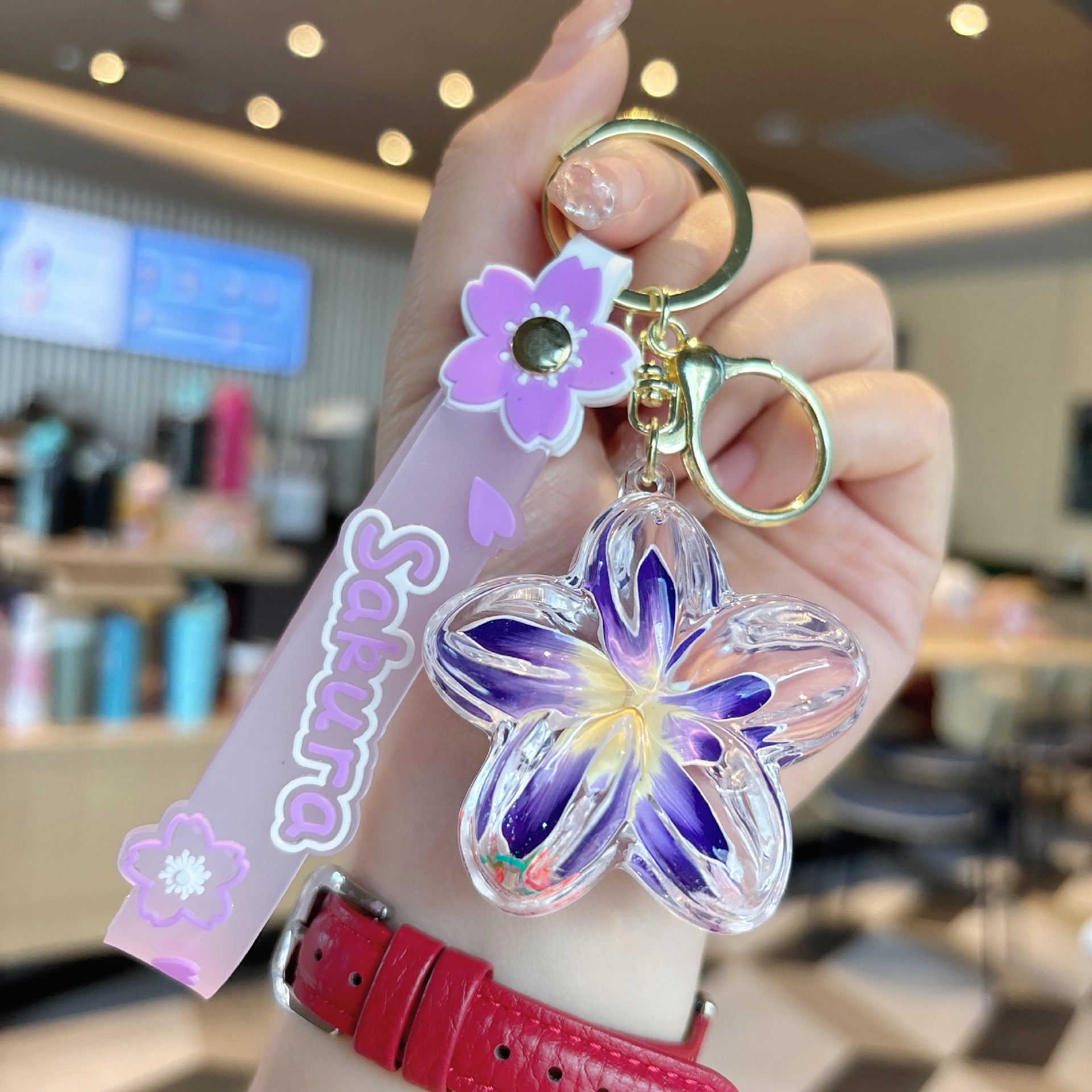 Wholesale Acrylic Liquid Sand Plumeria Keychain