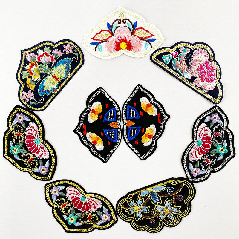 Wholesale Chinese Style Plum And Peony Butterfly Embroidered Fabric Patches Pair For Coat Decoration