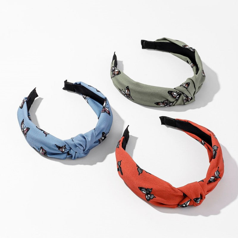 Wholesale Art Butterfly Knotted Wide Border Cute Printed Floral Headband