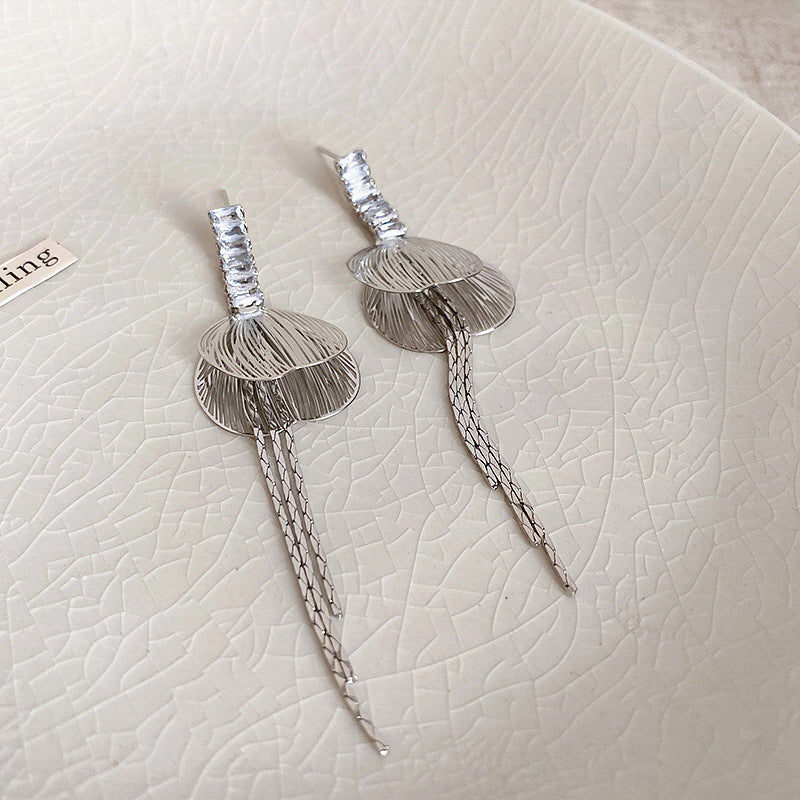 Wholesale Hollow Metal Petals Long Tassel Earrings