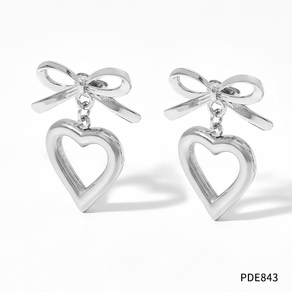 Wholesale Hollow Bow Heart Stainless Steel Earrings
