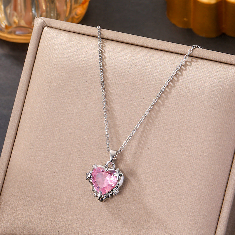 Wholesale Silver titanium steel necklace with powder zirconium inlay