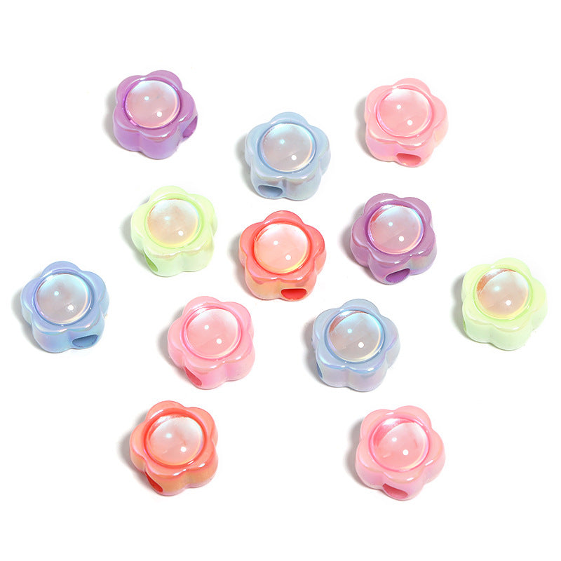 Wholesale 100pcs UV Plated Aurora Appliqué Diamond Flower Acrylic Square Loose Beads