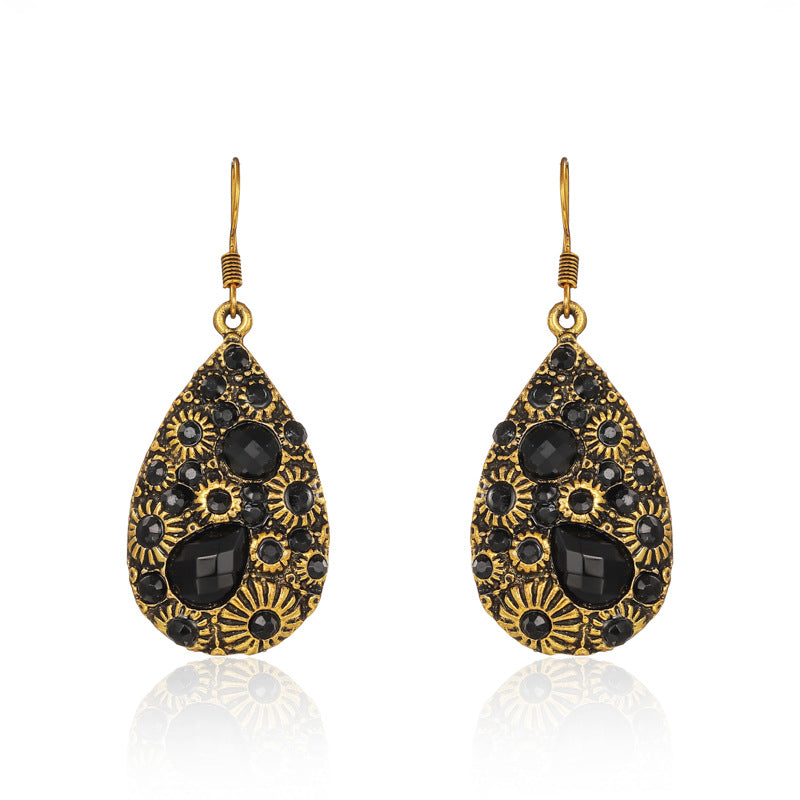 Wholesale Creative Water Drop Gem Set with Diamonds for Ancient Ethnic Style Earrings