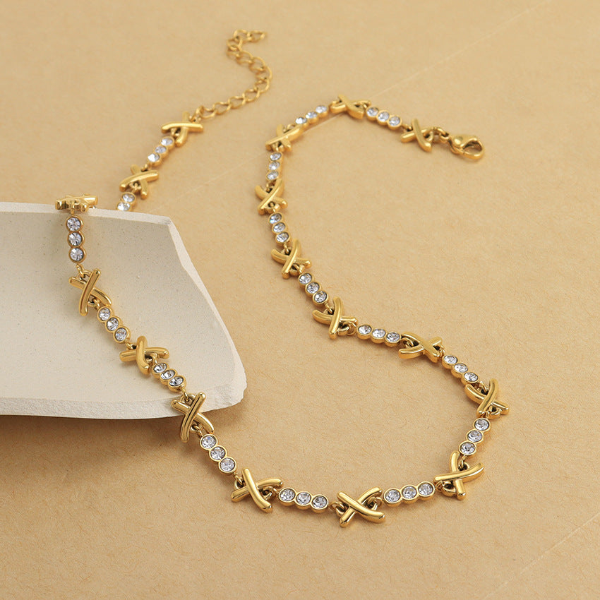 Wholesale X Shape Diamond Set Stainless Steel Necklaces