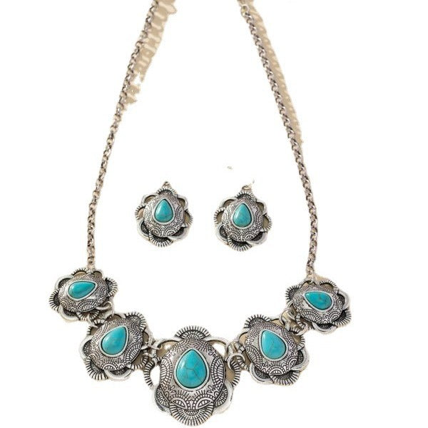 Wholesale Green necklace and earrings jewelry set Western style