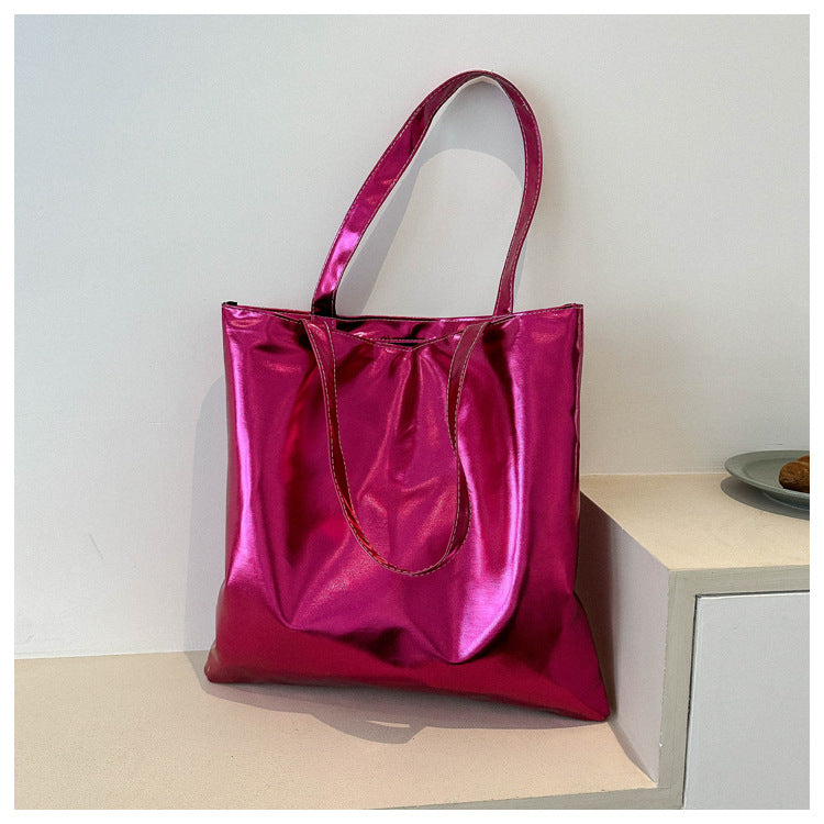 Wholesale Contrast Color Large Capacity Glossy Shoulder Bag