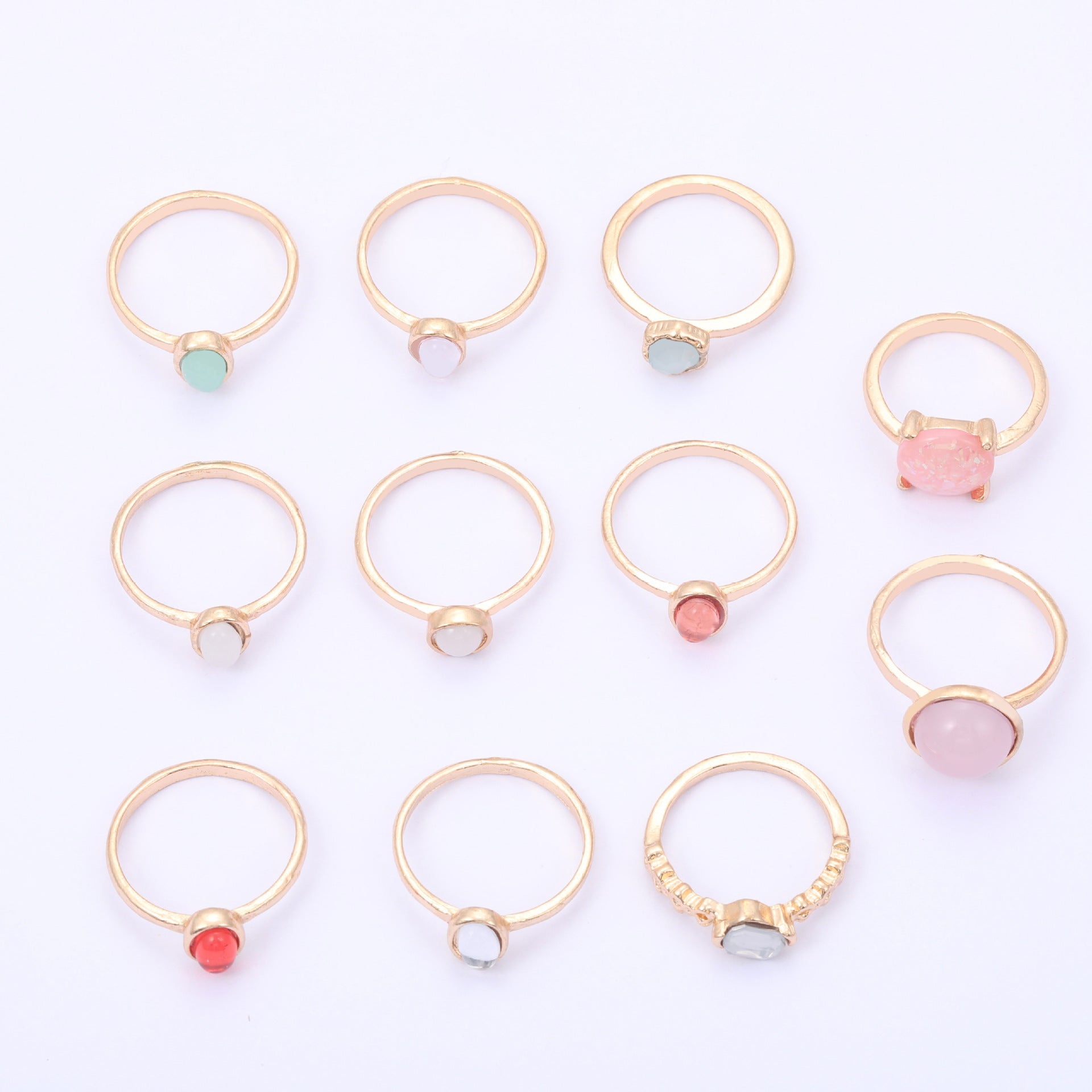 Wholesale Fashionable colorful candy-colored gemstone 11-piece ring set