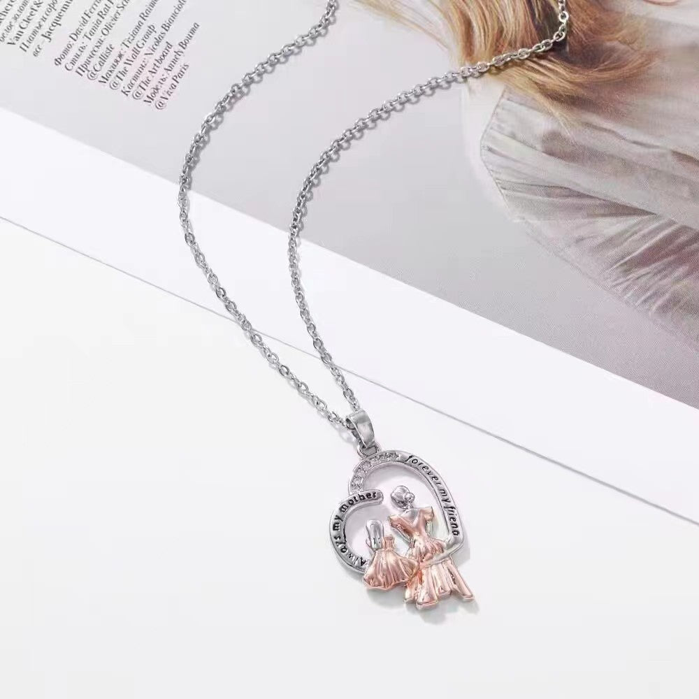 Wholesale Heart-shaped two-color MAMA Mother's Day crystal zircon necklace