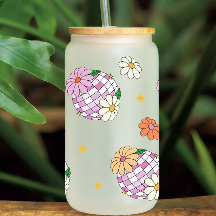 Wholesale Pink Flower Butterfly   16oz Cup UV DTF Wraps