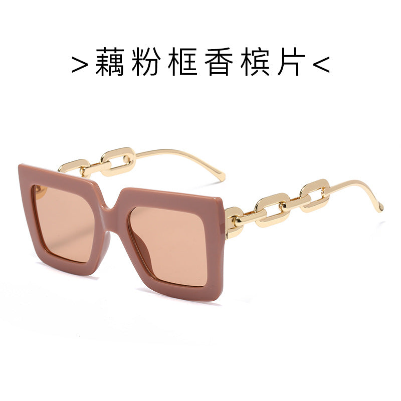 Wholesale Square Large Frame Chain Sunglasses